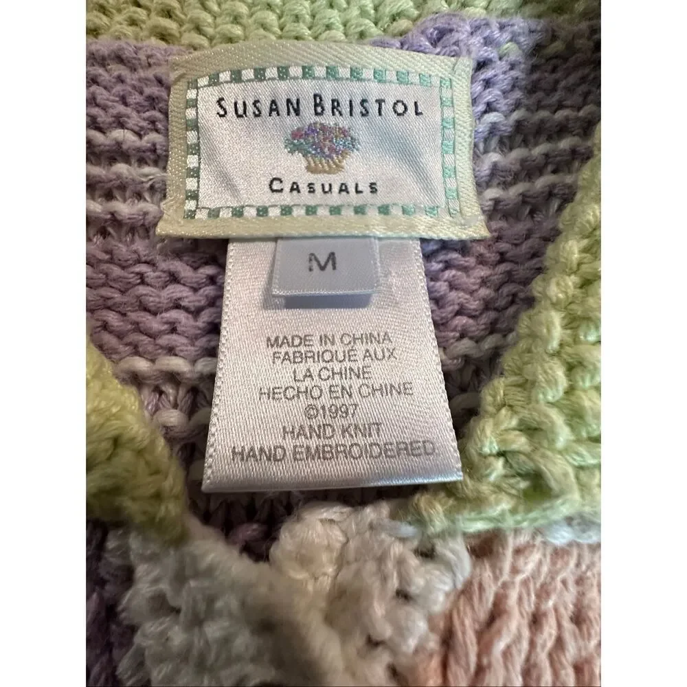 Susan Bristol Women's Spring Floral Knit Sweater Vest Pastel Purple Peach Medium - Picture 8 of 8